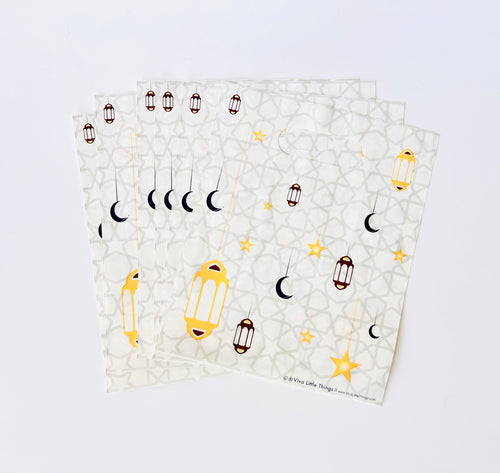 White Goodie Bags with Crescent, Stars and Lantern Pattern (60 bags)