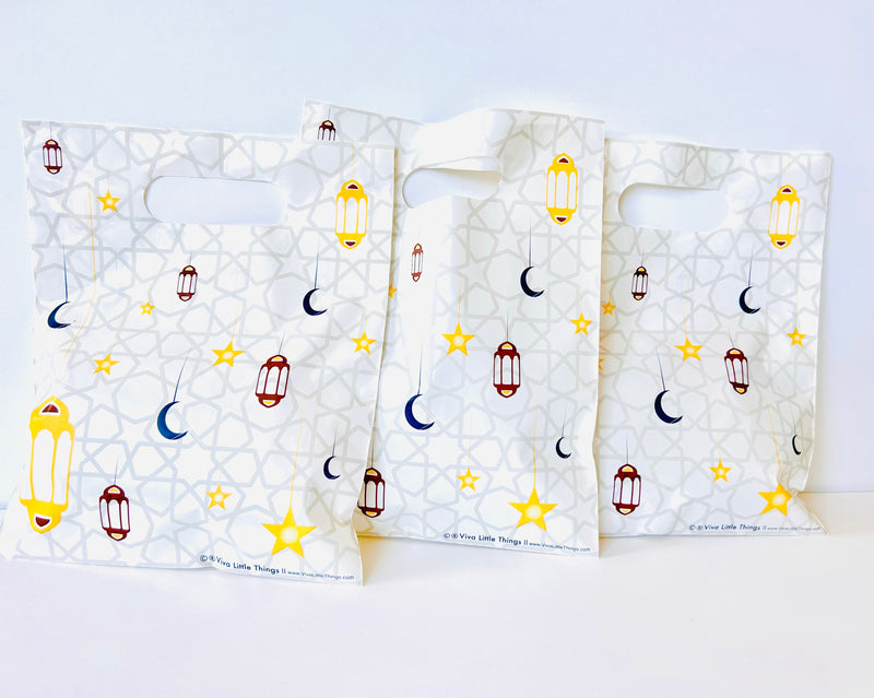 White Goodie Bags with Crescent, Stars and Lantern Pattern (60 bags)